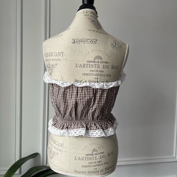 Brown Gingham Off Shoulder Bandeau Top - Picture 4 of 6